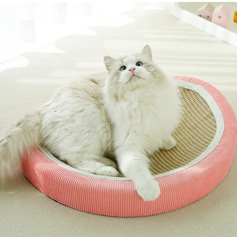 Kratzbrett Katze, Erdbeer-Sisalmatte Katzenbett mit Plüschbällen, Gebogenes Design, einen komfortablen Ort zum Kratzen & Ruhen