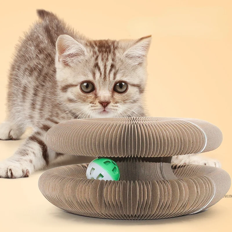 Katzen Kratzpappe, Interessant Faltbar Katzenkratzbrett, Umweltfreundliche Wellpappe mit Glockenball, für Entspannen & Spielen