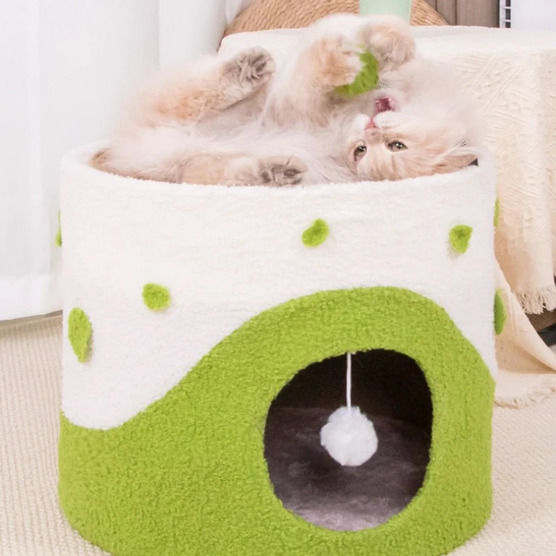 Kratztonne, Sisal Kratzbrett & Katzenhöhle mit Frühlings-Katzenangel und Fellball, Grün, Gelb und Pink, Katzen bis 12,5 kg