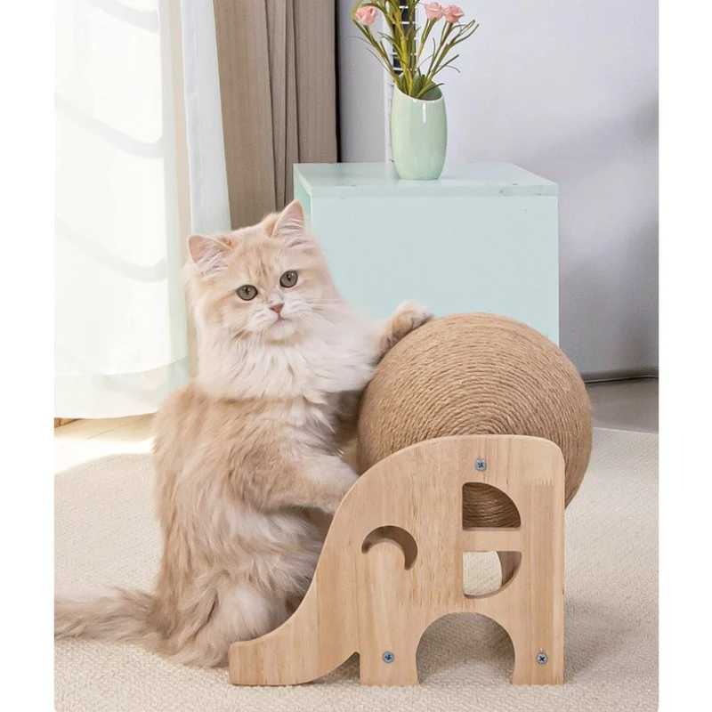 Kratzbrett für Katzen aus Naturholz mit Elefant, mit Sisal-Katzenkratzball, strapazierfähig & Schützt Möbel