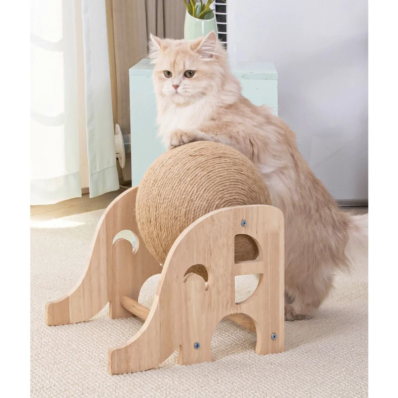 Kratzbrett für Katzen aus Naturholz mit Elefant, mit Sisal-Katzenkratzball, strapazierfähig & Schützt Möbel