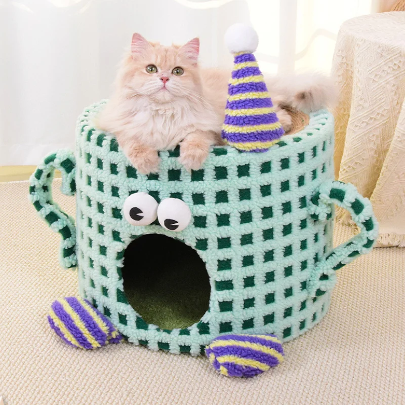 Katzenhöhle, Grün Monster-Design kratztonne & Sisal Kratzbrett, Multifunktionale Plüsch Katzenbett, für Zwei Katzen