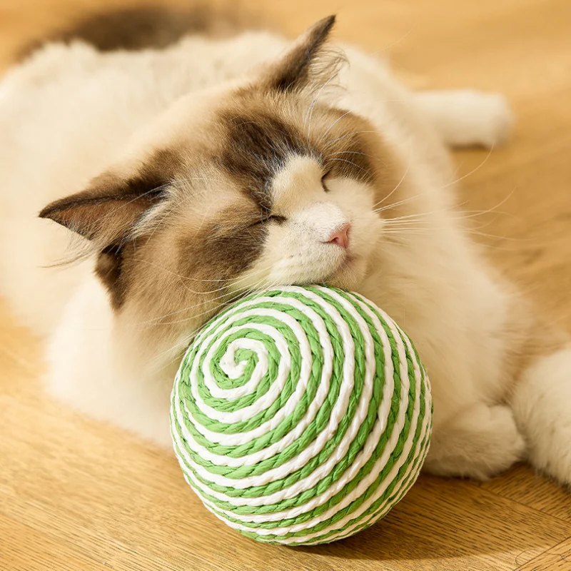 Katzenspielzeug Ball Sisal 10cm kann Geräusche machen, unterhaltsam und für den Innenbereich interaktiv