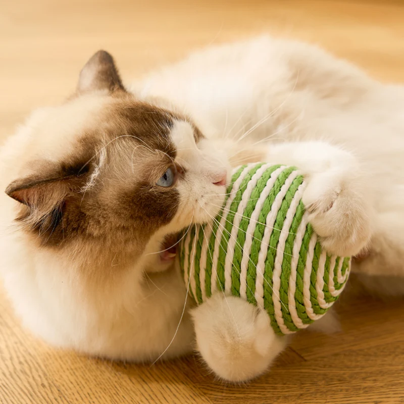 Katzenspielzeug Ball Sisal 10cm kann Geräusche machen, unterhaltsam und für den Innenbereich interaktiv
