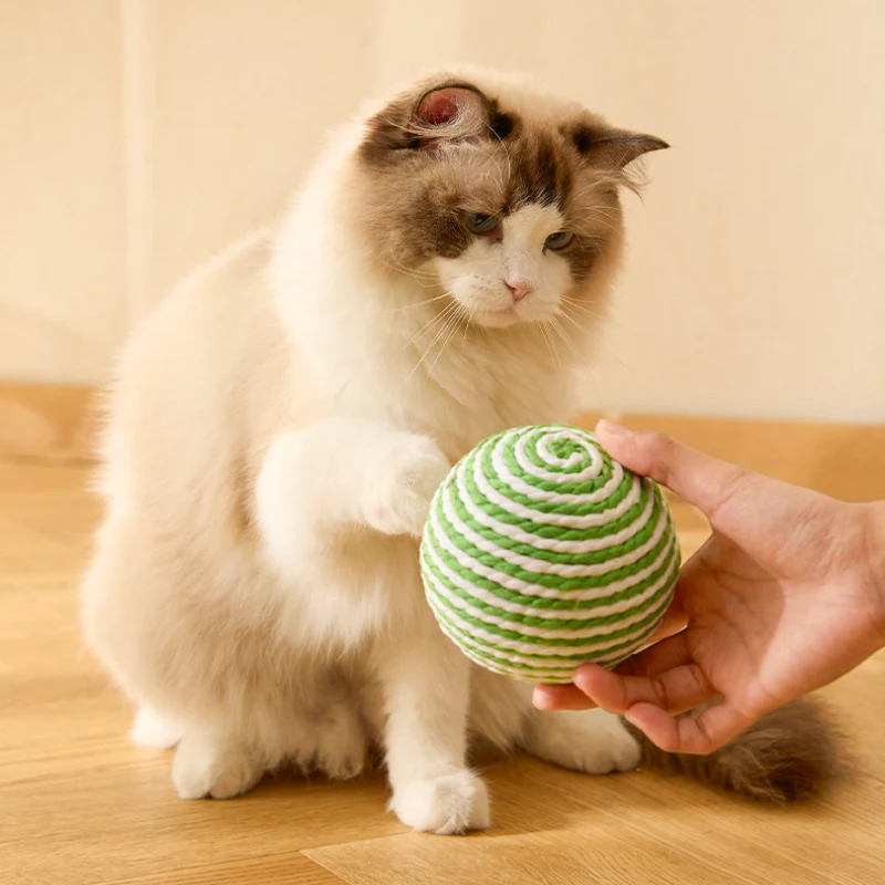 Katzenspielzeug Ball Sisal 10cm kann Geräusche machen, unterhaltsam und für den Innenbereich interaktiv