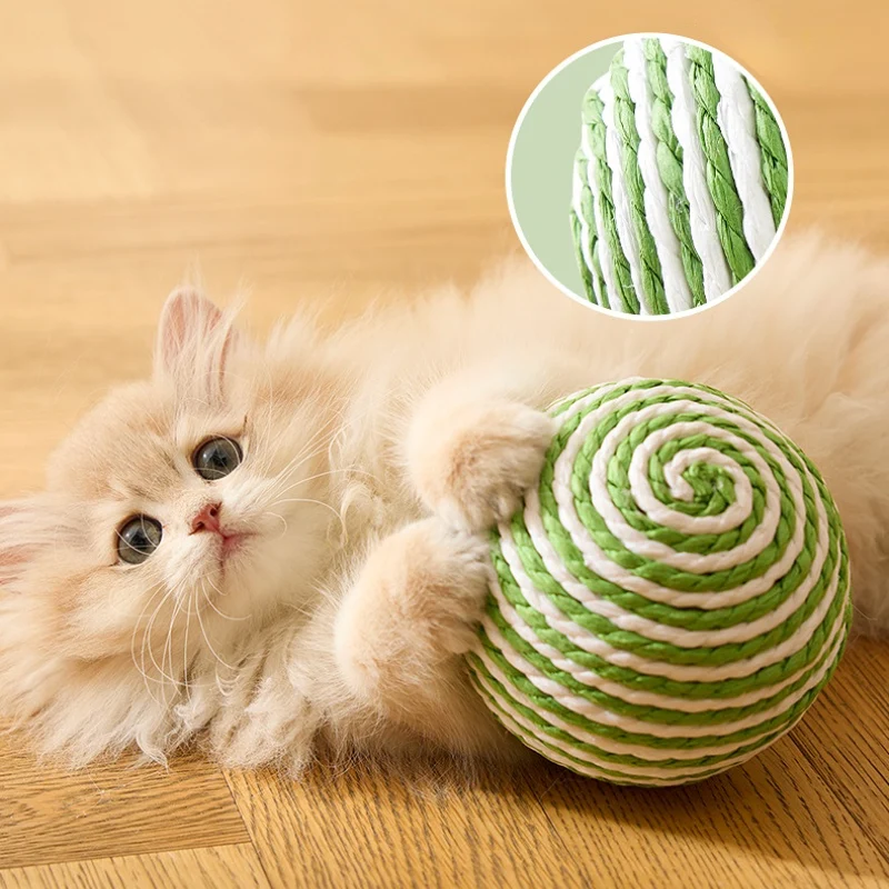 Katzenspielzeug Ball Sisal 10cm kann Geräusche machen, unterhaltsam und für den Innenbereich interaktiv