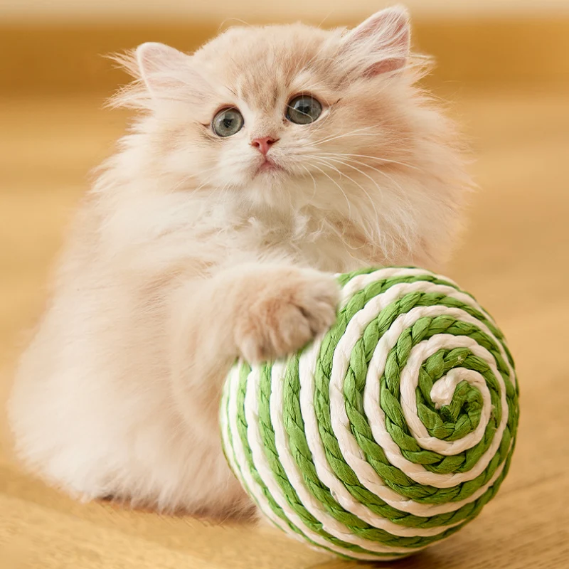 Katzenspielzeug Ball Sisal 10cm kann Geräusche machen, unterhaltsam und für den Innenbereich interaktiv