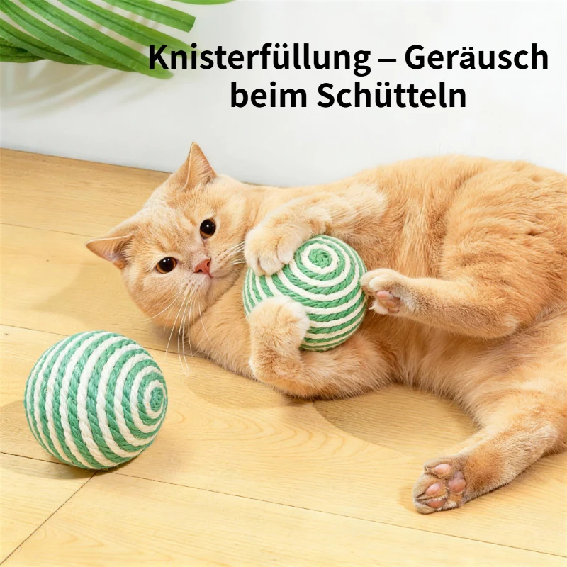 Katzenspielzeug Ball Sisal 10cm kann Geräusche machen, unterhaltsam und für den Innenbereich interaktiv