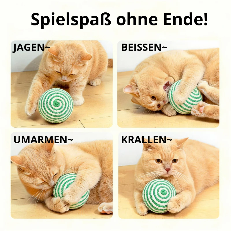 Katzenspielzeug Ball Sisal 10cm kann Geräusche machen, unterhaltsam und für den Innenbereich interaktiv