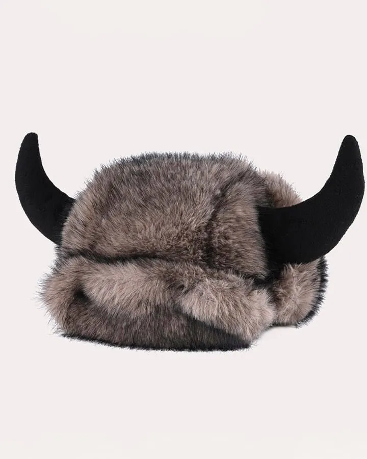 Horn Faux Mink Fur Trapper Hat