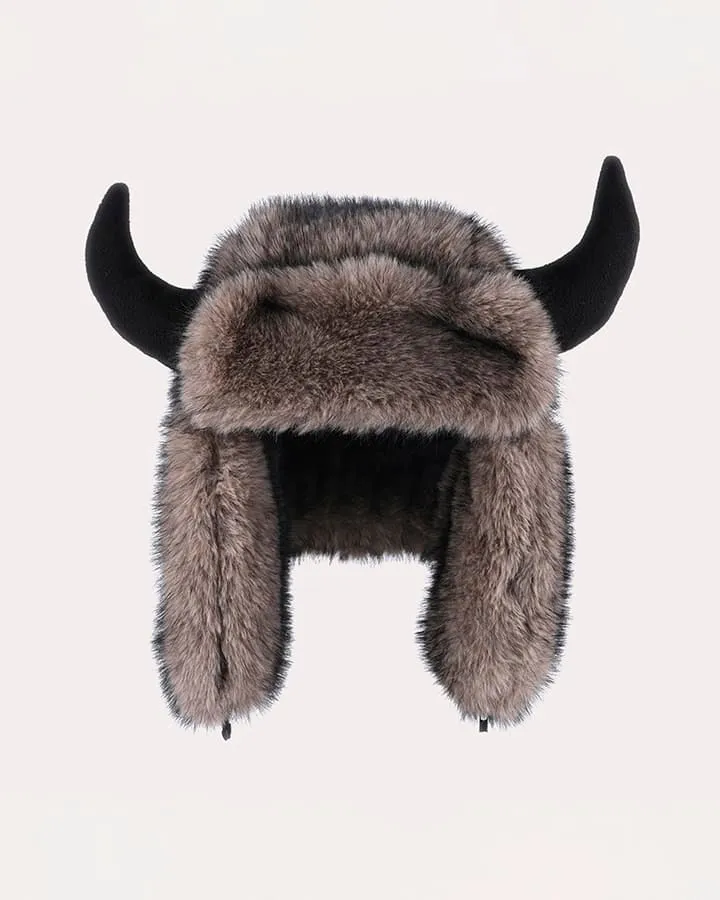 Horn Faux Mink Fur Trapper Hat