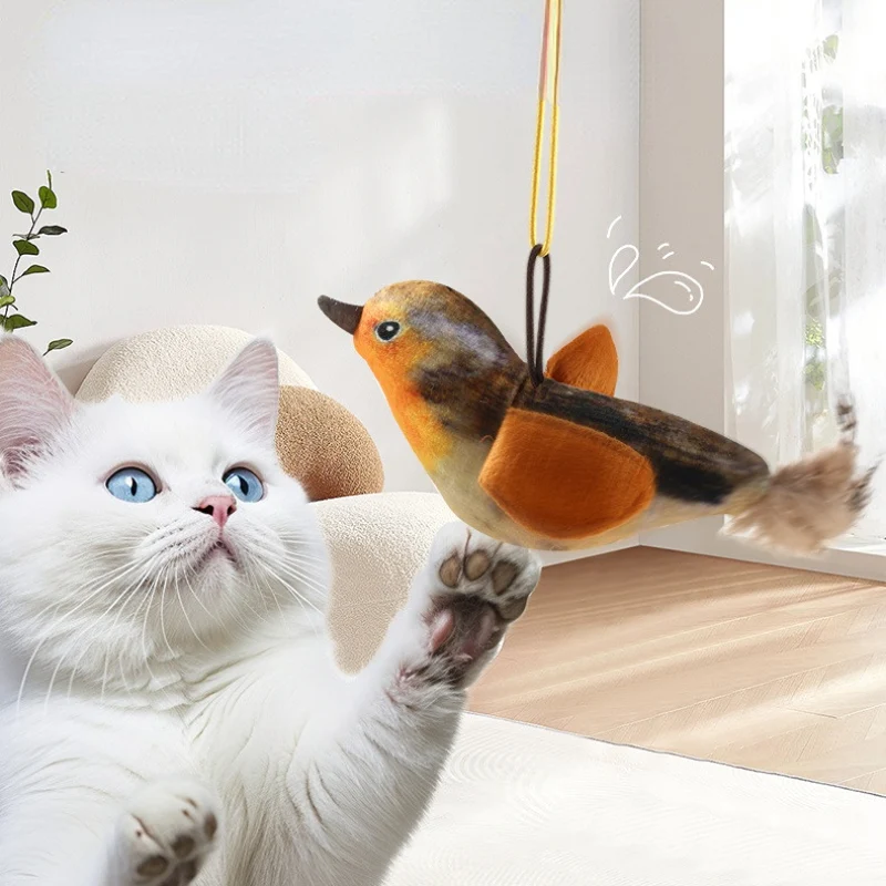 Katzenspielzeug Simulationsvogel mit simuliertem Vogelgesang – 3 Farben, zum Aufhängen, perfekt zum Spielen für Kätzchen
