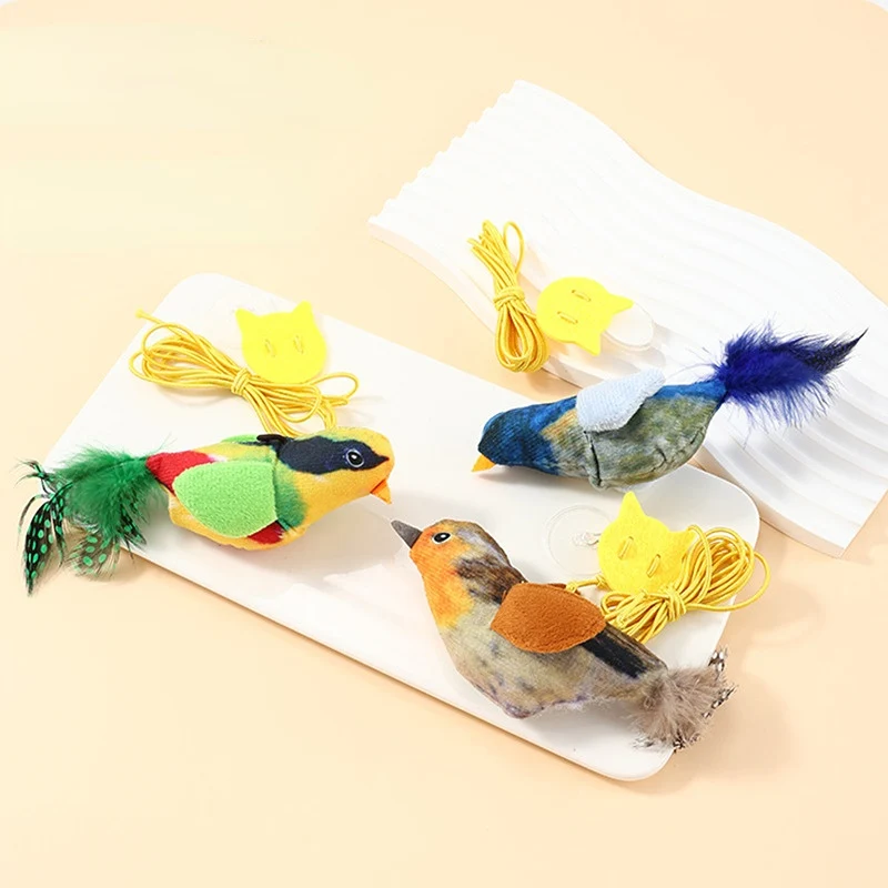 Katzenspielzeug Simulationsvogel mit simuliertem Vogelgesang – 3 Farben, zum Aufhängen, perfekt zum Spielen für Kätzchen