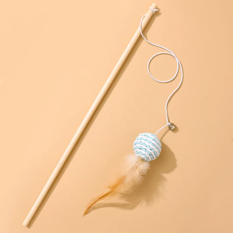 Katzenangel Katzenspielzeug Naturholzstab Mit Elastischer Kordel und Glöckchen Mit Sisalanhänger, hochgradig interaktiv (1 Stück)
