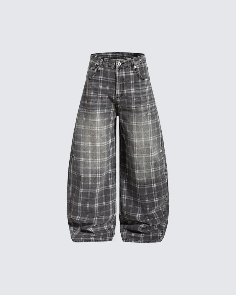 Retro Plaid Wide-Leg Casual Pants
