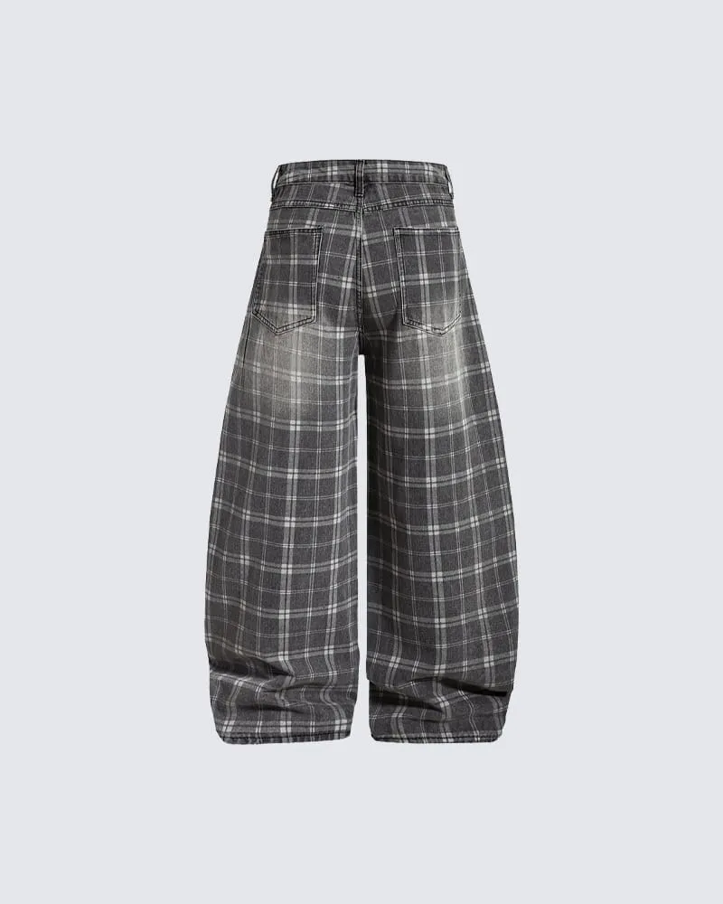 Retro Plaid Wide-Leg Casual Pants