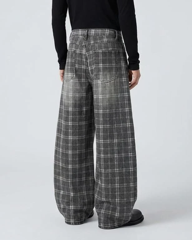 Retro Plaid Wide-Leg Casual Pants