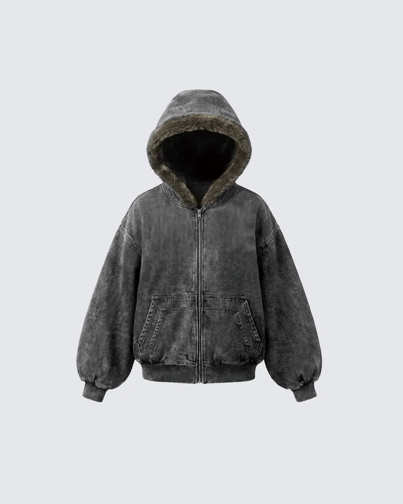 Cropped-Boxy Hoodie in Stone-Washed Cotton