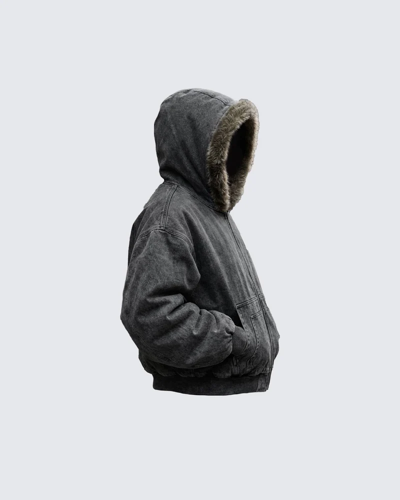 Cropped-Boxy Hoodie in Stone-Washed Cotton