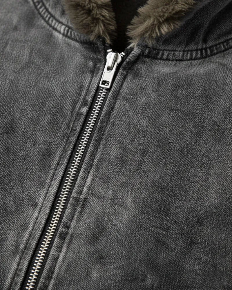 Cropped-Boxy Hoodie in Stone-Washed Cotton