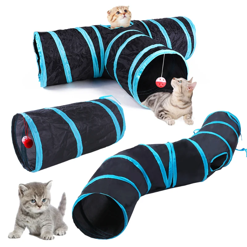 Katzenspielzeug Tunnel Schwarz und Pink, Interaktives Zwei-Wege-Labyrinth für Katzen, Indoor-Spielzeug