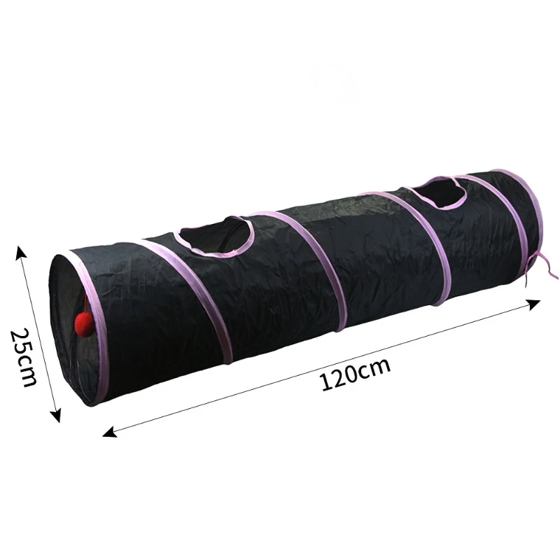 Katzenspielzeug Tunnel Schwarz und Pink, Interaktives Zwei-Wege-Labyrinth für Katzen, Indoor-Spielzeug