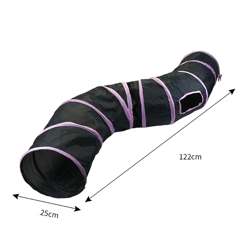 Katzenspielzeug Tunnel Schwarz und Pink, Interaktives Zwei-Wege-Labyrinth für Katzen, Indoor-Spielzeug