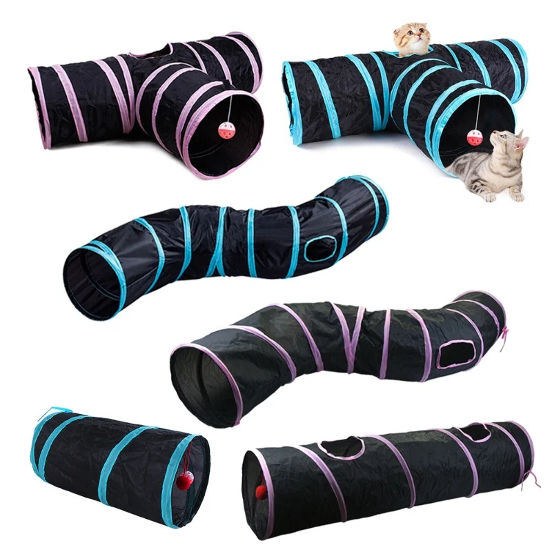 Katzenspielzeug Tunnel Schwarz und Pink, Interaktives Zwei-Wege-Labyrinth für Katzen, Indoor-Spielzeug