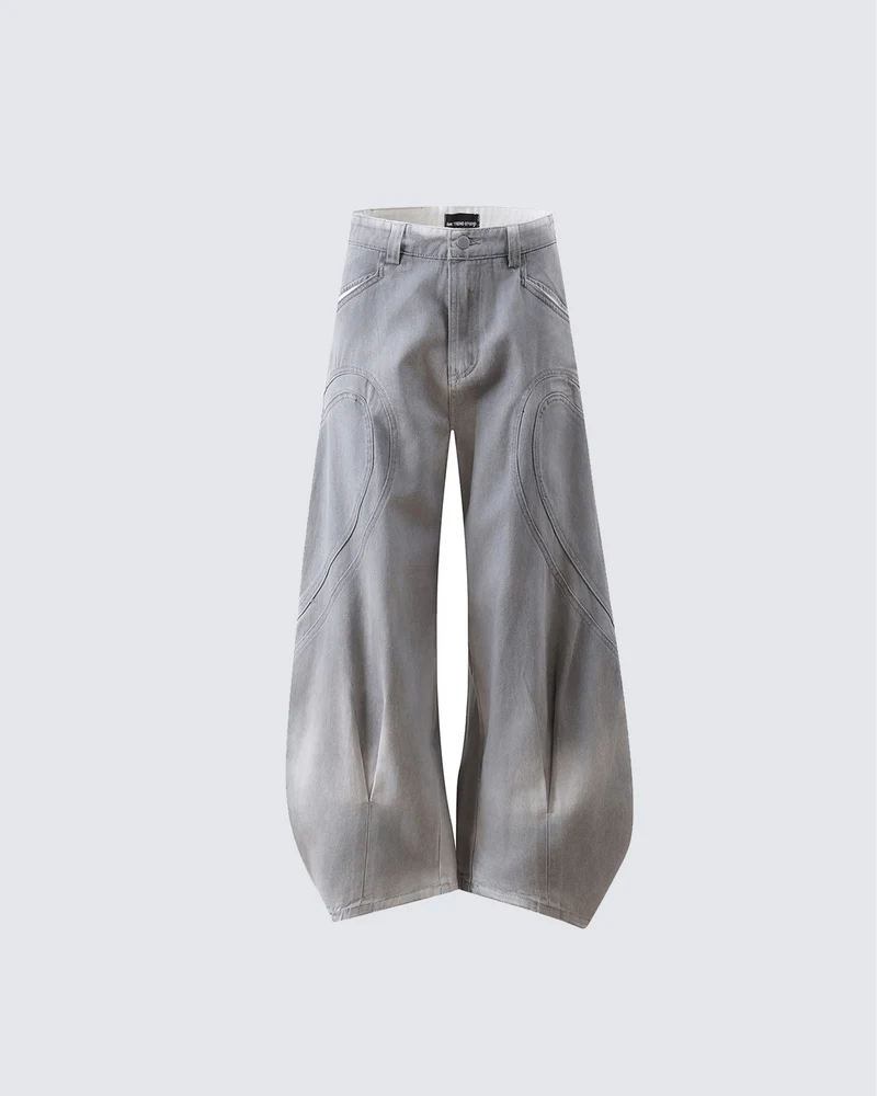 Grey Wide-Leg Panel Denim Pants