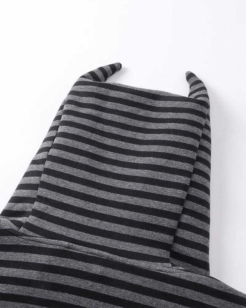Devil-Horn Striped Hooded Jacket