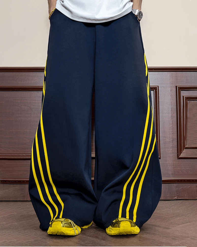 Wide-Leg Contrast Stripe Track Pants