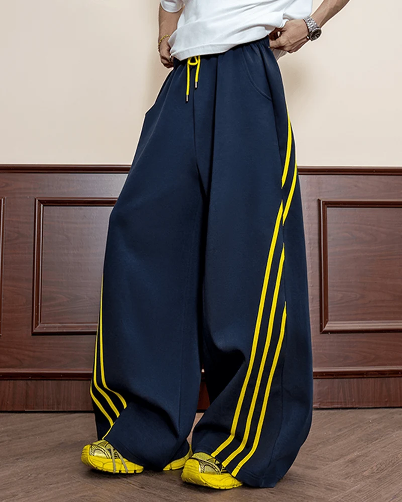 Wide-Leg Contrast Stripe Track Pants