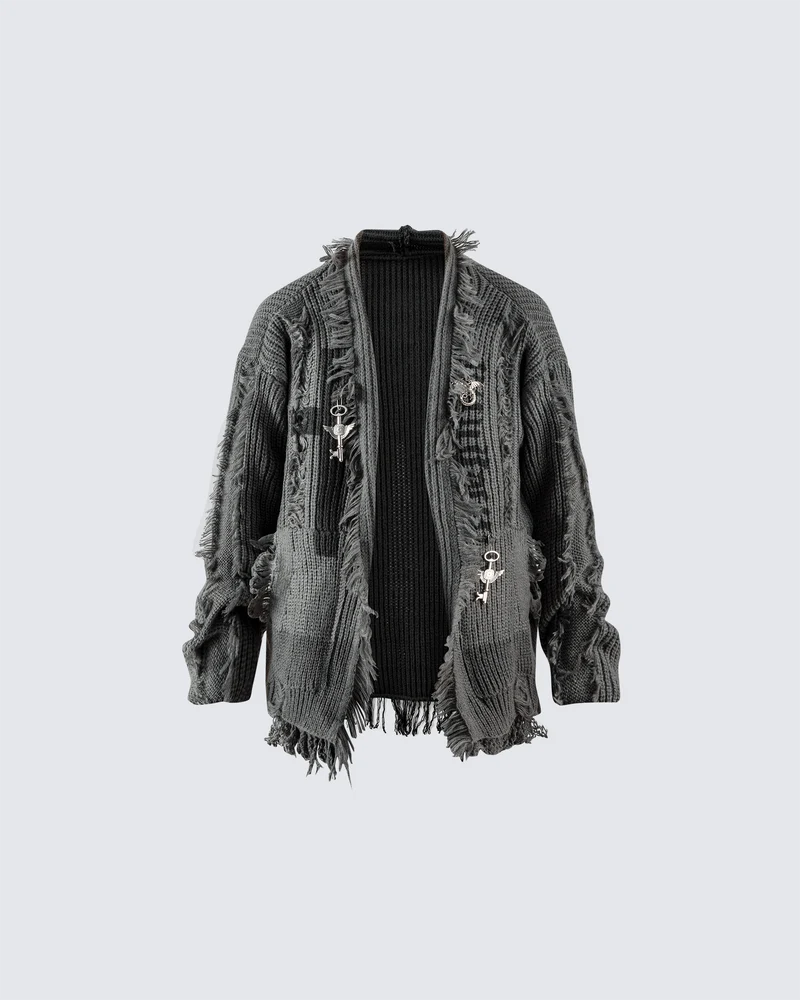Distressed Knit Open-Front Cardigan