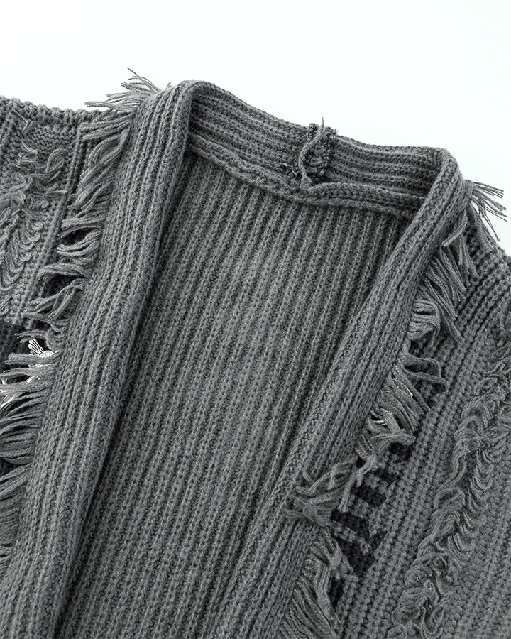 Distressed Knit Open-Front Cardigan
