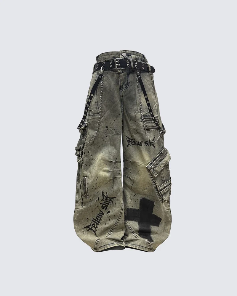 Dual-Waist Paint-Splash Cargo Pants
