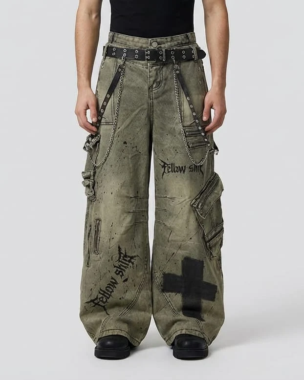 Dual-Waist Paint-Splash Cargo Pants