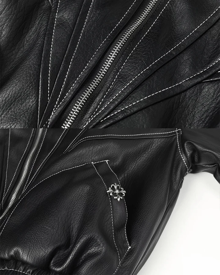 Faux Leather Hooded Jacket with Fur Trim