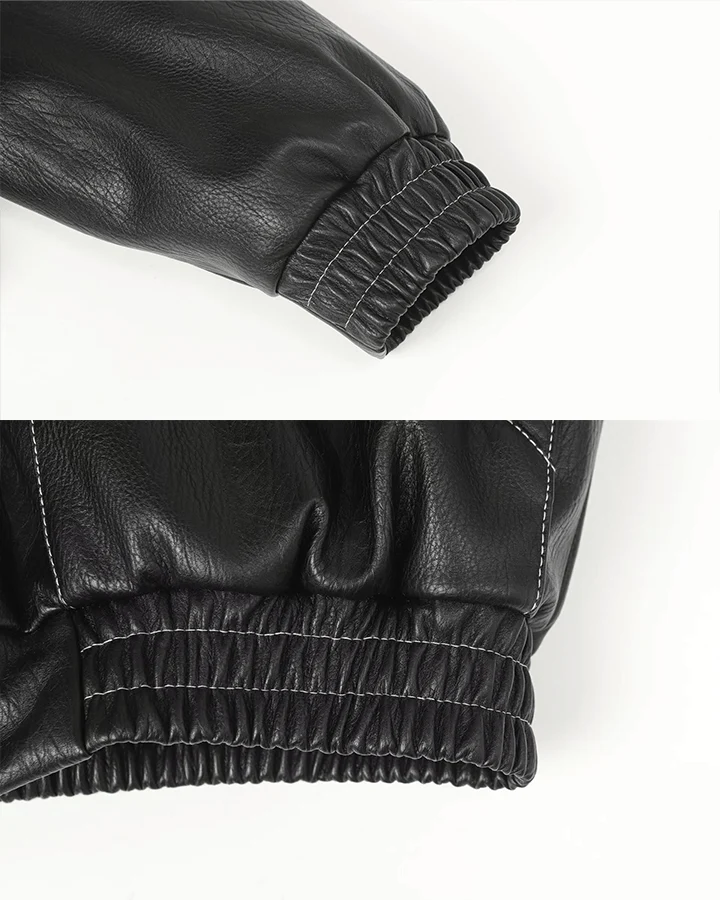 Faux Leather Hooded Jacket with Fur Trim