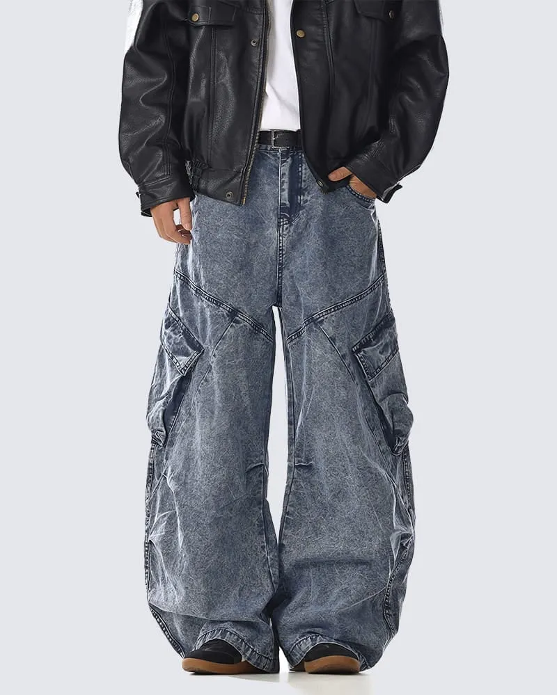 Heavy Washed Wide Cargo Jeans