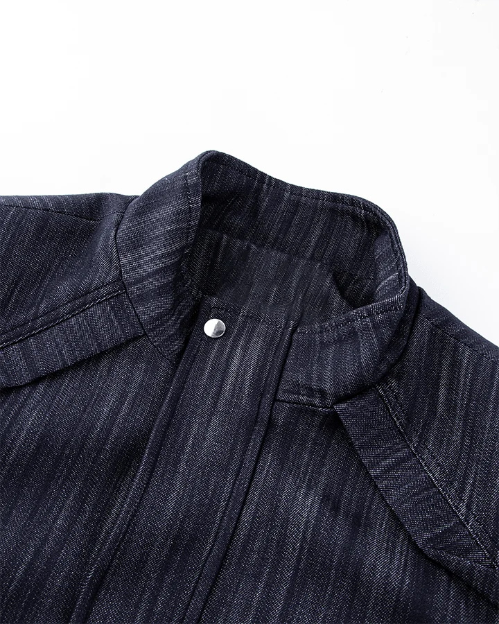 Denim Stand Collar Zip-Up Jacket