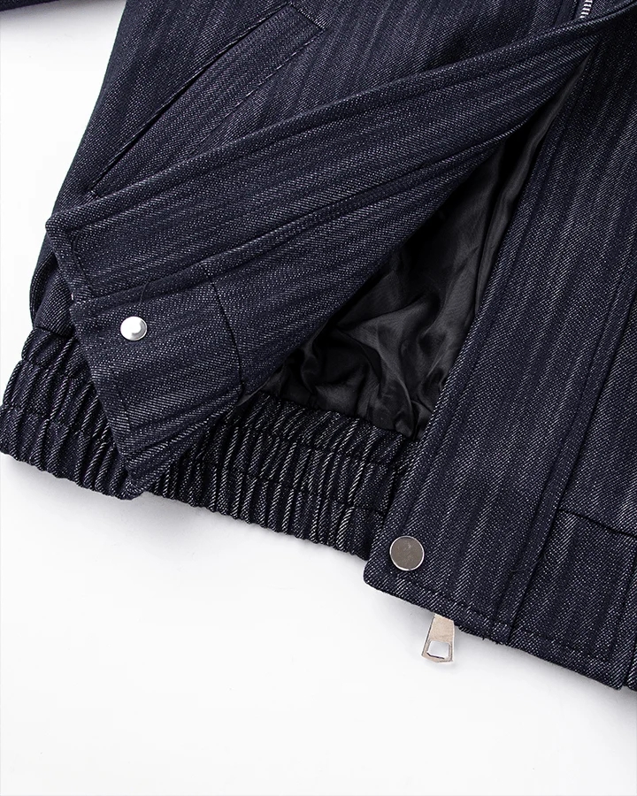 Denim Stand Collar Zip-Up Jacket