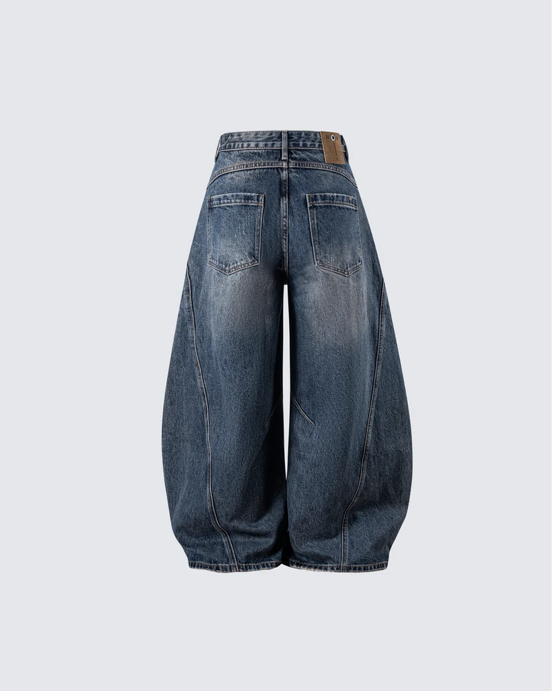Retro Curved Blade Wide-Leg Denim Pants