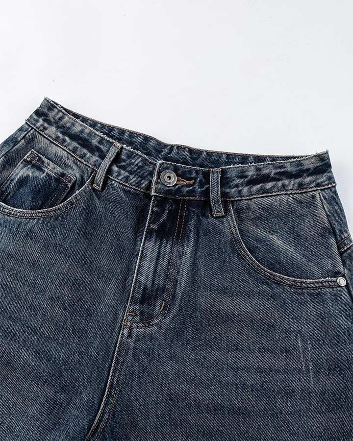 Retro Curved Blade Wide-Leg Denim Pants