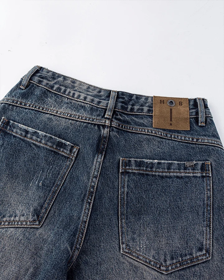 Retro Curved Blade Wide-Leg Denim Pants