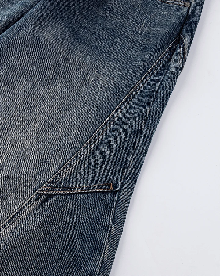 Retro Curved Blade Wide-Leg Denim Pants