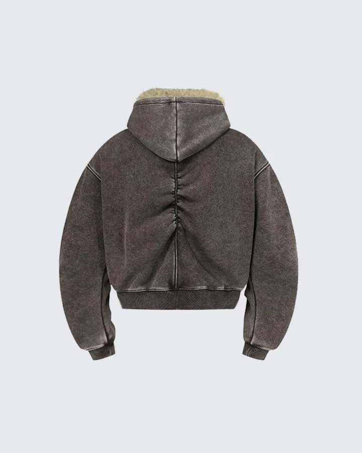 KIIKIO Washed Arc-Sleeve Hoodie