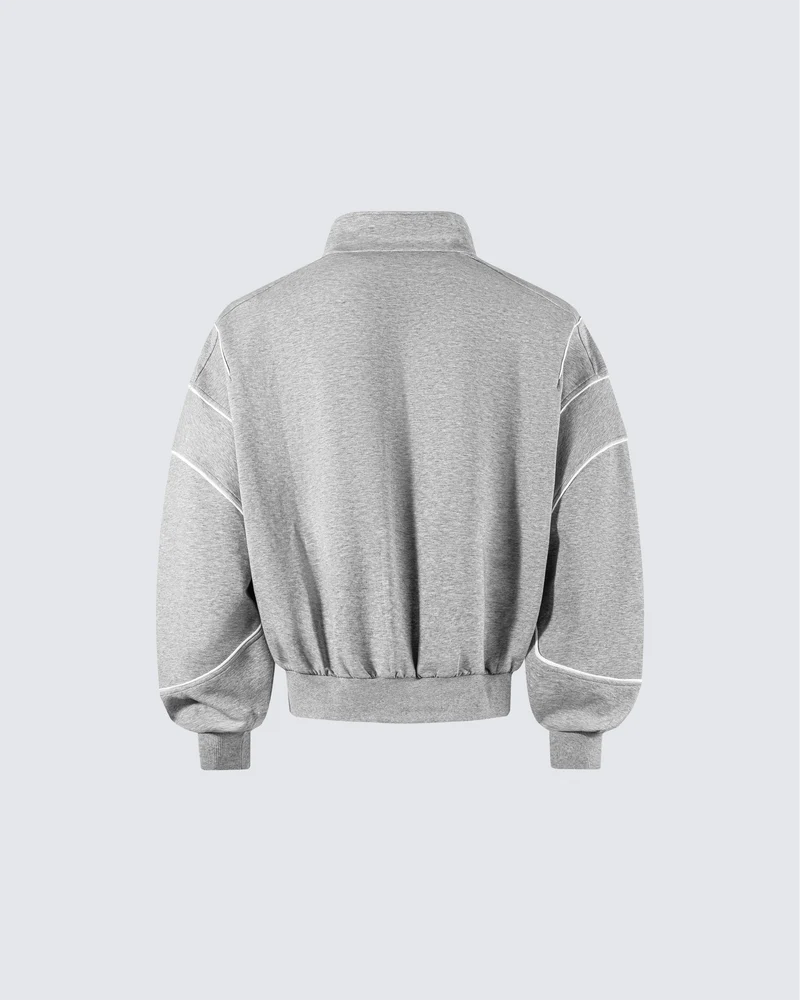 Loose-Fit Zip-Up Sweatshirt with White Piping