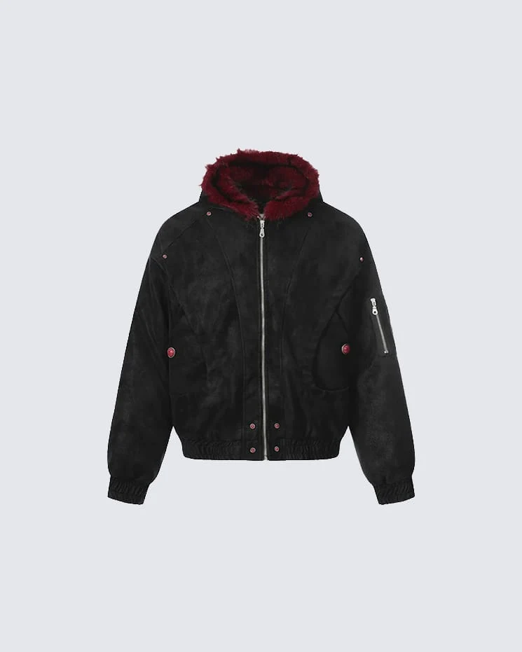 American Retro Fur-Collar Fleece-Lined Cotton Jacket