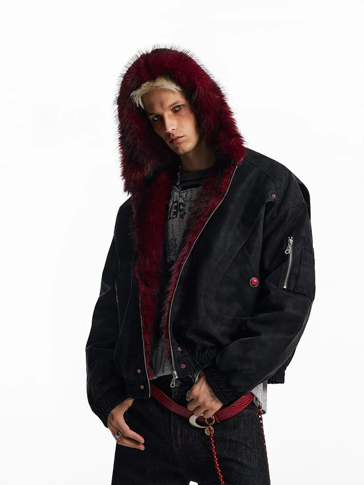 American Retro Fur-Collar Fleece-Lined Cotton Jacket