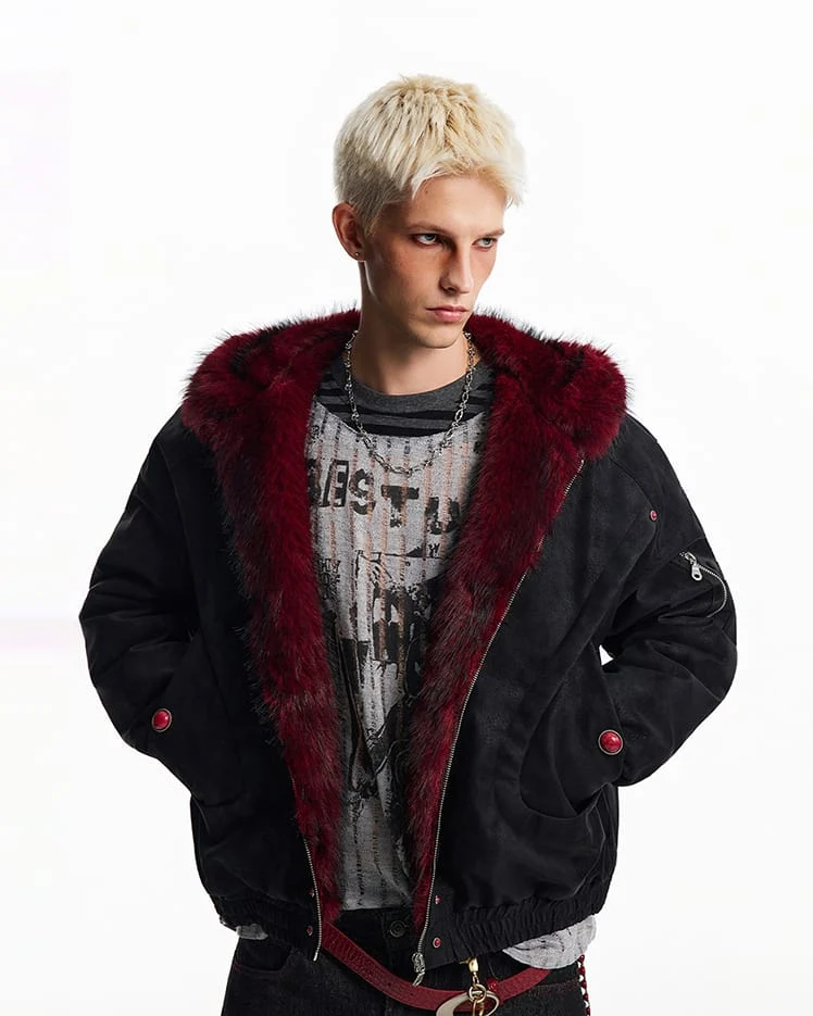 American Retro Fur-Collar Fleece-Lined Cotton Jacket